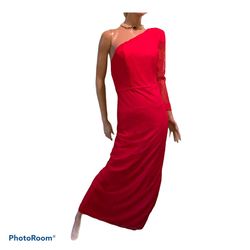 NBD Red Size 8 Floor Length Wedding Guest Padded Side slit Dress on Queenly