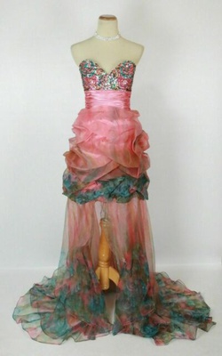 Jovani Multicolor Size 4 Strapless Train Dress on Queenly