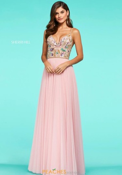 Style 53567 Sherri Hill Pink Size 4 Prom Plunge A-line Dress on Queenly