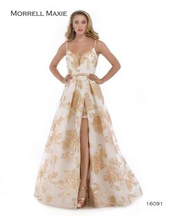 Style 16091 Morrell Maxie Yellow Size 6 Print Rose Gold Side slit Dress on Queenly