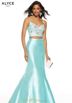 Style 60703 Alyce Paris Blue Size 10 Two Piece Tall Height Mermaid Dress on Queenly