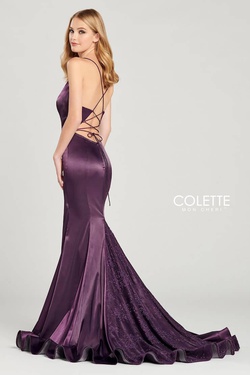 Style CL12030 Mon Cheri Purple Size 6 Train Tall Height Lace Side slit Dress on Queenly
