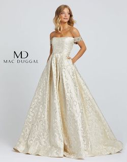 Style 67081H Mac Duggal Gold Size 14 Tall Height Floor Length Pageant A-line Dress on Queenly