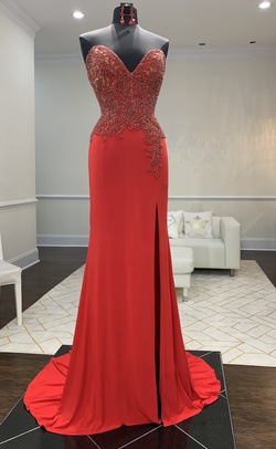 Sherri Hill Couture Red Size 6 Holiday Backless Strapless Side slit Dress on Queenly