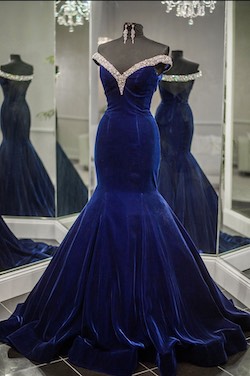 Sherri Hill Royal Blue Size 6 Velvet Mermaid Dress on Queenly
