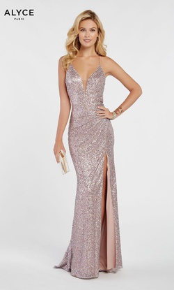 Style 60304 Alyce Paris Purple Size 00 Corset Tall Height V Neck Side slit Dress on Queenly