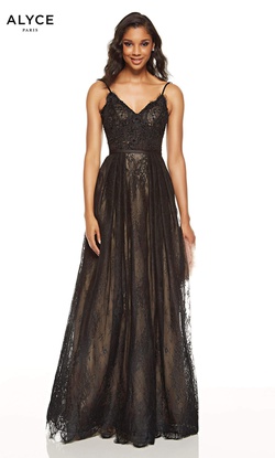 Style 60660 Alyce Paris Black Size 6 Belt Tall Height Lace Fitted A-line Dress on Queenly