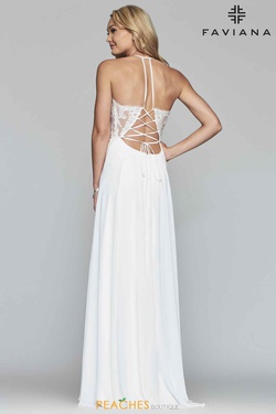Style S10228 Faviana White Size 8 Train Tall Height Fitted Side slit Dress on Queenly
