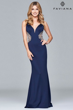 Style S7916 Faviana Blue Size 6 Flare Train Tall Height Straight Dress on Queenly