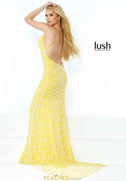 Style 1440 Jasz Couture Yellow Size 4 Backless Train Straight Dress on Queenly
