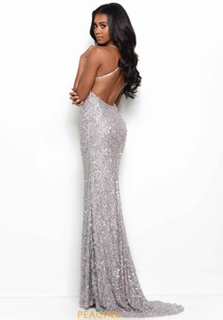 Style 7144 Jasz Couture Silver Size 00 Halter Backless Tall Height Straight Dress on Queenly