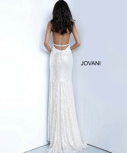 Style 1012 Jovani White Size 4 Sheer Tall Height Fitted Side slit Dress on Queenly
