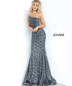 Style 3927 Jovani Multicolor Size 8 Train Sheer Lace Mermaid Dress on Queenly