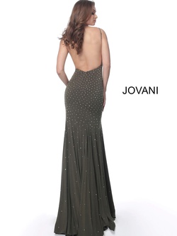 Style 63563 Jovani Green Size 4 Wedding Guest V Neck Fitted Straight Dress on Queenly