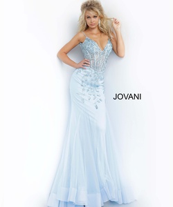 Style 63704 Jovani Blue Size 12 Backless Tall Height Mermaid Dress on Queenly