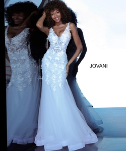 Style 8066 Jovani Blue Size 12 Tulle Sheer Tall Height Mermaid Dress on Queenly