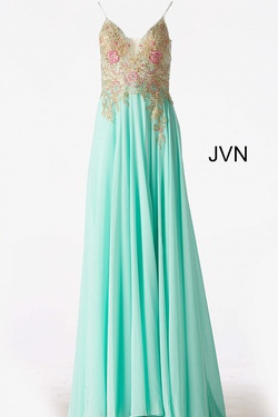 Style JVN55885 Jovani Blue Size 8 Sheer Tall Height Wedding Guest A-line Dress on Queenly