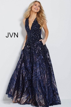 Style JVN60641 Jovani Blue Size 24 Jewelled Nude Tall Height Ball gown on Queenly