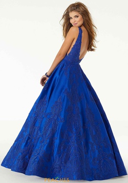 Style 43089 Mori Lee Blue Size 10 Backless Sheer Tall Height V Neck Ball gown on Queenly