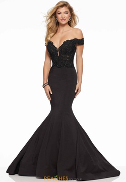 Style 43114 Mori Lee Black Size 10 Train Tall Height Lace Mermaid Dress on Queenly