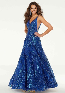 Style 45001 Mori Lee Blue Size 22 Train Tall Height Ball gown on Queenly