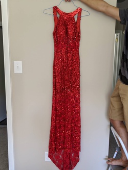 Primavera Red Size 4 Jewelled Sheer Lace Side slit Dress on Queenly