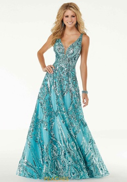 Style 45001 Mori Lee Blue Size 6 Jewelled Tall Height Ball gown on Queenly