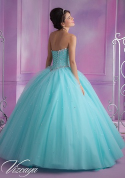 Style 89017 Mori Lee Blue Size 4 Tulle Tall Height Ball gown on Queenly
