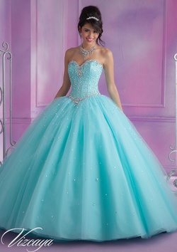 Style 89017 Mori Lee Blue Size 4 Tulle Tall Height Ball gown on Queenly
