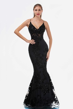 Style 2241 Nina Canacci Black Size 6 Tall Height Lace Mermaid Dress on Queenly