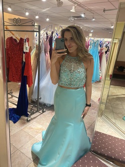 MoriLee Blue Size 12 Sheer Prom Mermaid Dress on Queenly