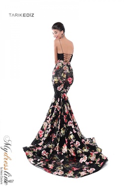 Style 50467 Tarik Ediz Black Size 6 Floral Corset Tall Height Mermaid Dress on Queenly