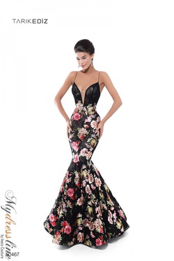 Style 50467 Tarik Ediz Black Size 6 Floral Corset Tall Height Mermaid Dress on Queenly