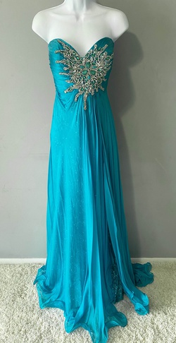 Mac Duggal Blue Size 10 Tulle Macduggal Side Slit A-line Dress on Queenly