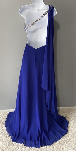 Precious Formals Blue Size 6 Train One Shoulder A-line Dress on Queenly