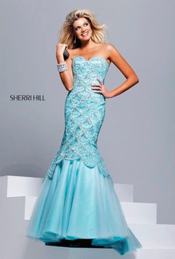 Sherri Hill Blue Size 6 Pageant Strapless Prom Mermaid Dress on Queenly