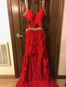 Style 4356 Jasz Couture Red Size 4 High Low Gold A-line Dress on Queenly