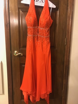 Xcite Orange Size 10 Midi Euphoria Halter Cocktail Dress on Queenly