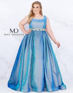 Style 66817F Mac Duggal Blue Size 16 Pageant Belt Overskirt Prom Ball gown on Queenly