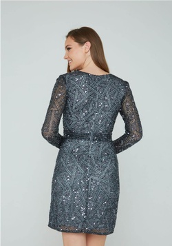 Style 138 Aleta Silver Size 00 Long Sleeve Tall Height Sheer Cocktail Dress on Queenly