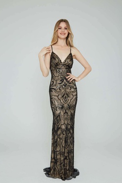 Style 196 Aleta Black Size 8 Nude Prom Straight Dress on Queenly