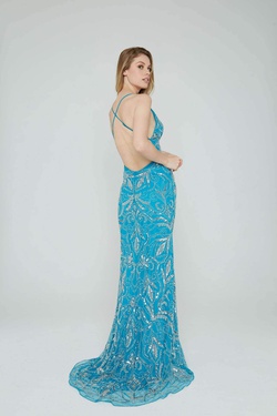 Style 196 Aleta Blue Size 6 Pattern Tall Height Prom Straight Dress on Queenly