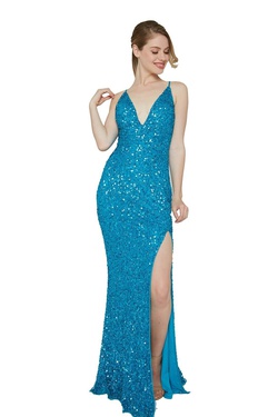 Style 333 Aleta Blue Size 4 Tall Height Corset Prom Side slit Dress on Queenly