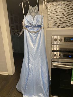 Marys Bridal Blue Size 14 Floor Length $300 Military Halter Mermaid Dress on Queenly