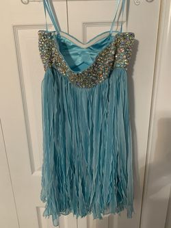 Style -1 La Femme Blue Size 2 Fringe Summer Prom Fun Fashion Beaded Top Cocktail Dress on Queenly