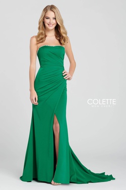 Style CL12029 Colette Green Size 10 Black Tie Side slit Dress on Queenly