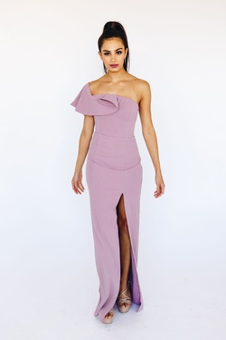 Style B38D22 Bariano Purple Size 8 Fitted One Shoulder Prom Side slit Dress on Queenly