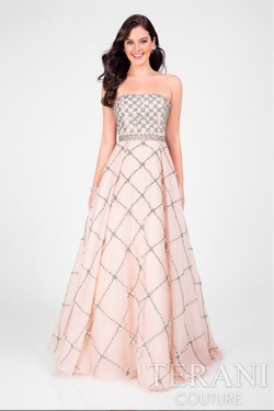 Style 1712P2890 Terani Couture Pink Size 8 Tall Height Strapless Prom A-line Dress on Queenly