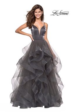 Style 27502 LA FEMME Silver Size 8 Ball gown on Queenly