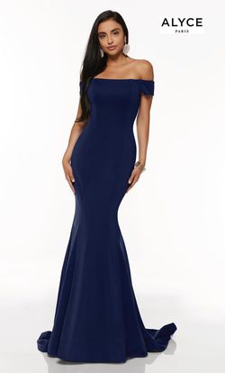 Style 60294 Alyce Paris Blue Size 12 Floor Length Mermaid Dress on Queenly